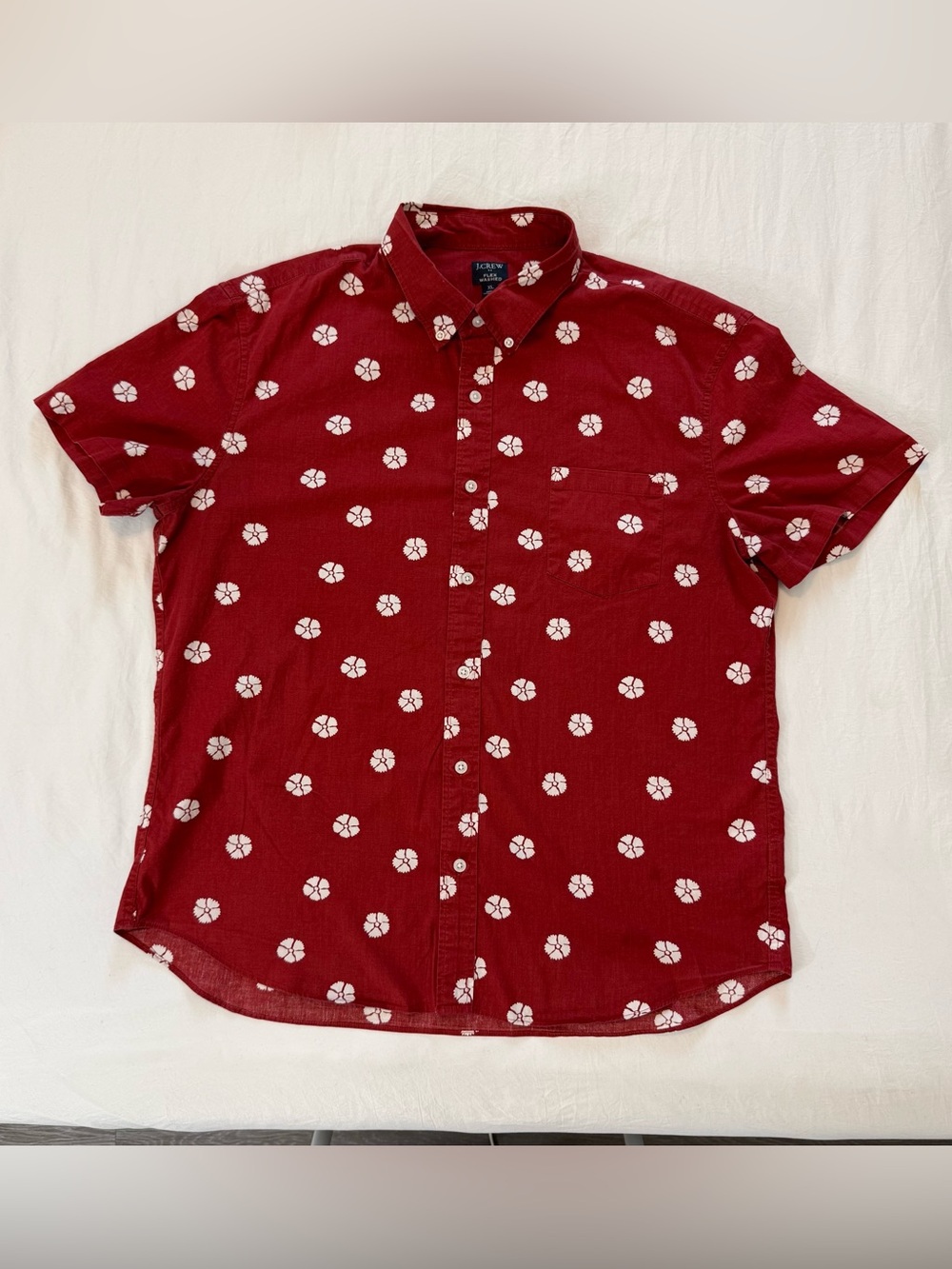 J. Crew Flex Washed Short Sleeve Shirt - Burgundy Floral Size XL